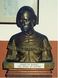 Bust of Francisca wearing Native American attire,
